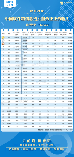 2024年5月中國軟件與信息技術(shù)服務業(yè)收入榜單揭曉，北京單月收入突破兩千億元大關(guān)